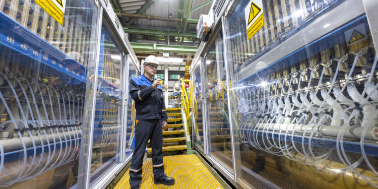 View of Covestro's chlorine electrolysis plant in Leverkusen. With immediate effect, the company is manufacturing around one-third of the product volume supplied to LANXESS using energy from hydropower based on guarantees of origin.