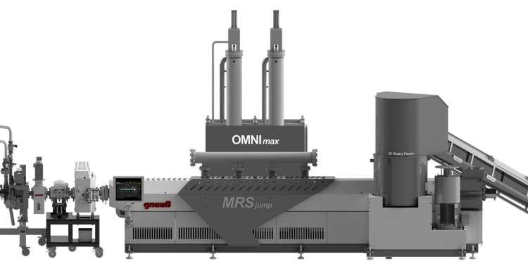 Gneuss OMNImax Recycling Machine with MRSjump Extrusion System, Rotary Filtration System and 3C Rotary Feeder.