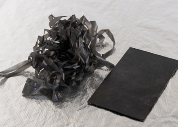 ALUULA material off-cuts next to a recycled ALUULA panel.