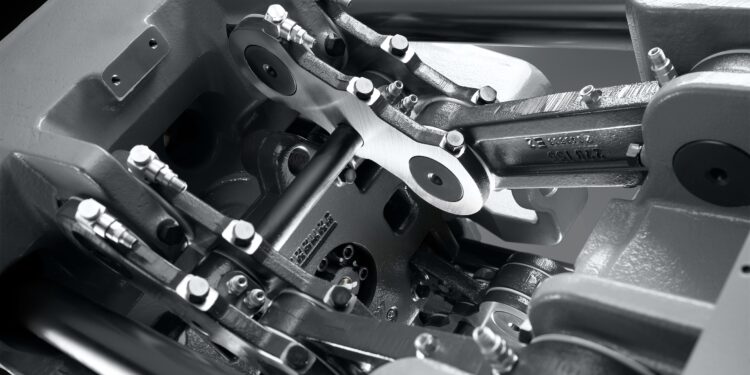 Electric clamping unit: the Premium performance variant of the hybrid Allrounder 470 H includes an electric toggle-type clamping unit as part of its standard equipment. This is energy-efficient and precise, driven by a planetary roller screw drive.